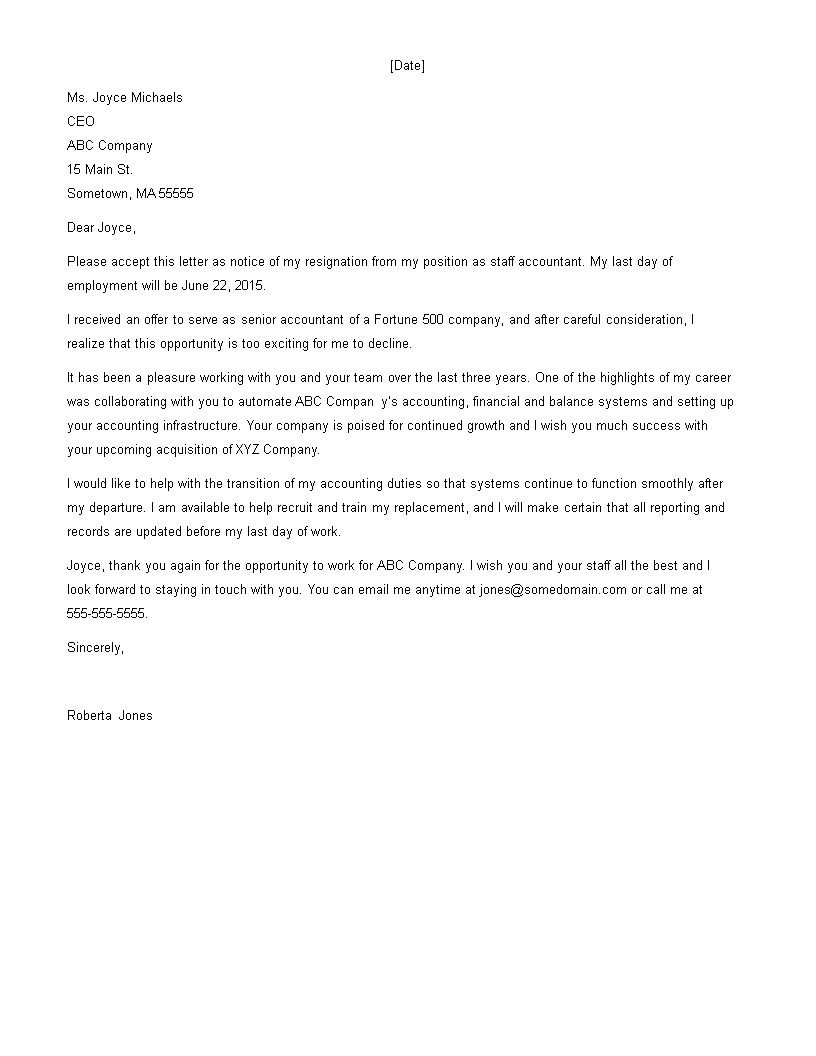 formal work resignation letter Hauptschablonenbild