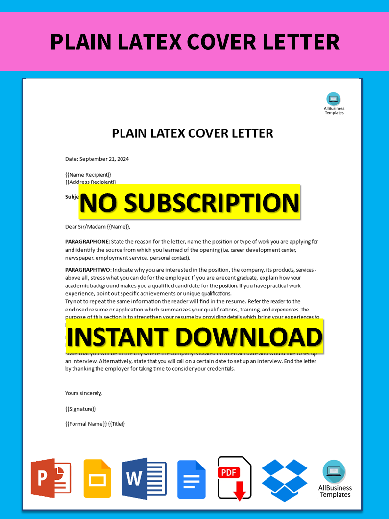 Plain Latex Cover Letter main image