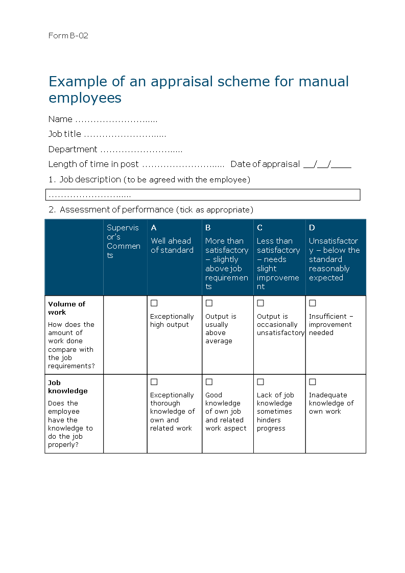 Word Appraisal Form For Manual Workers Word 模板