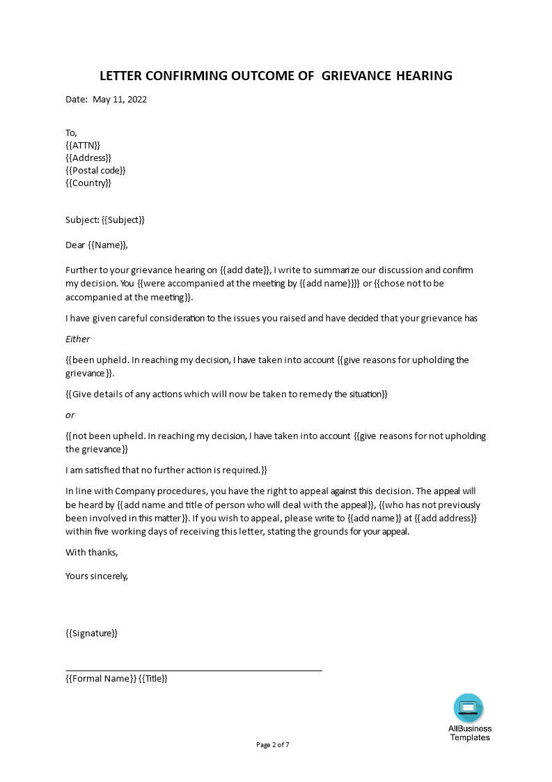 formal grievance letter template