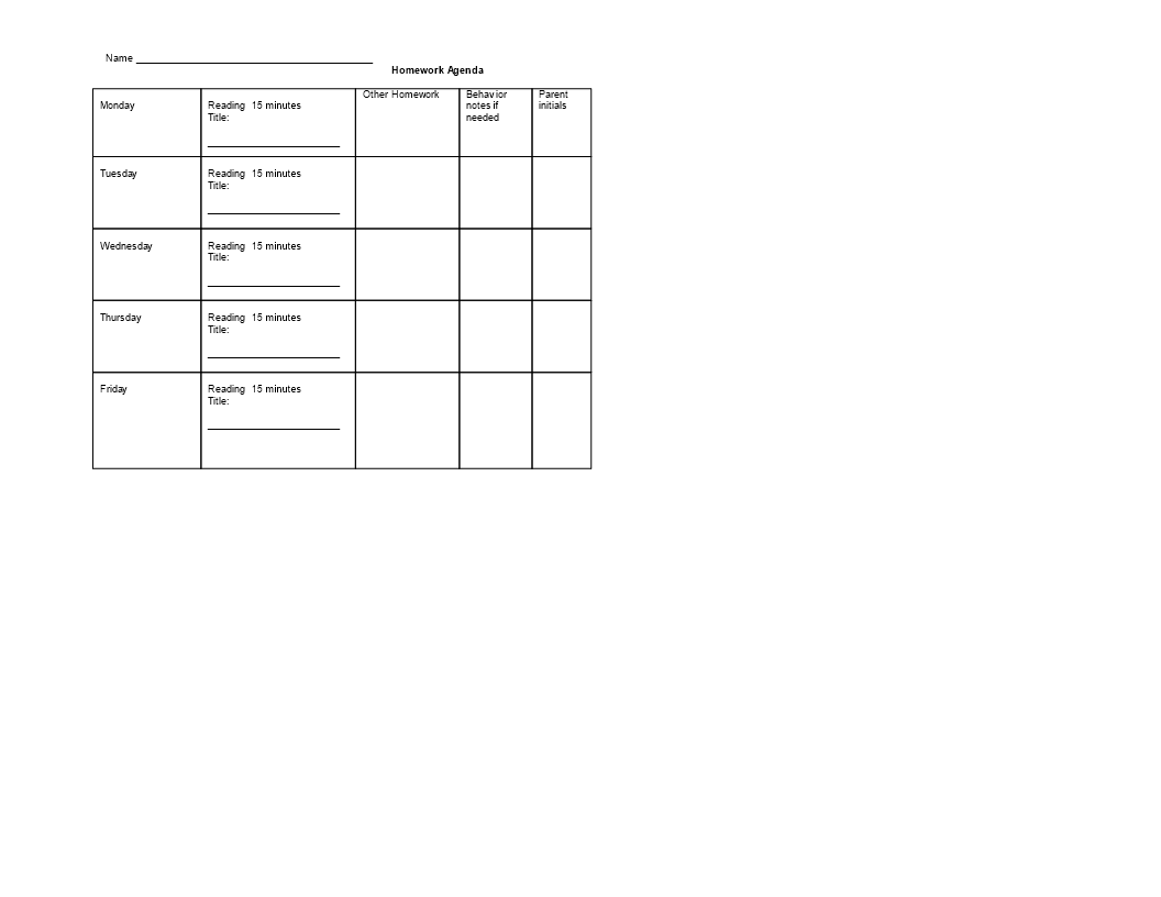 File Agenda and homework 模板