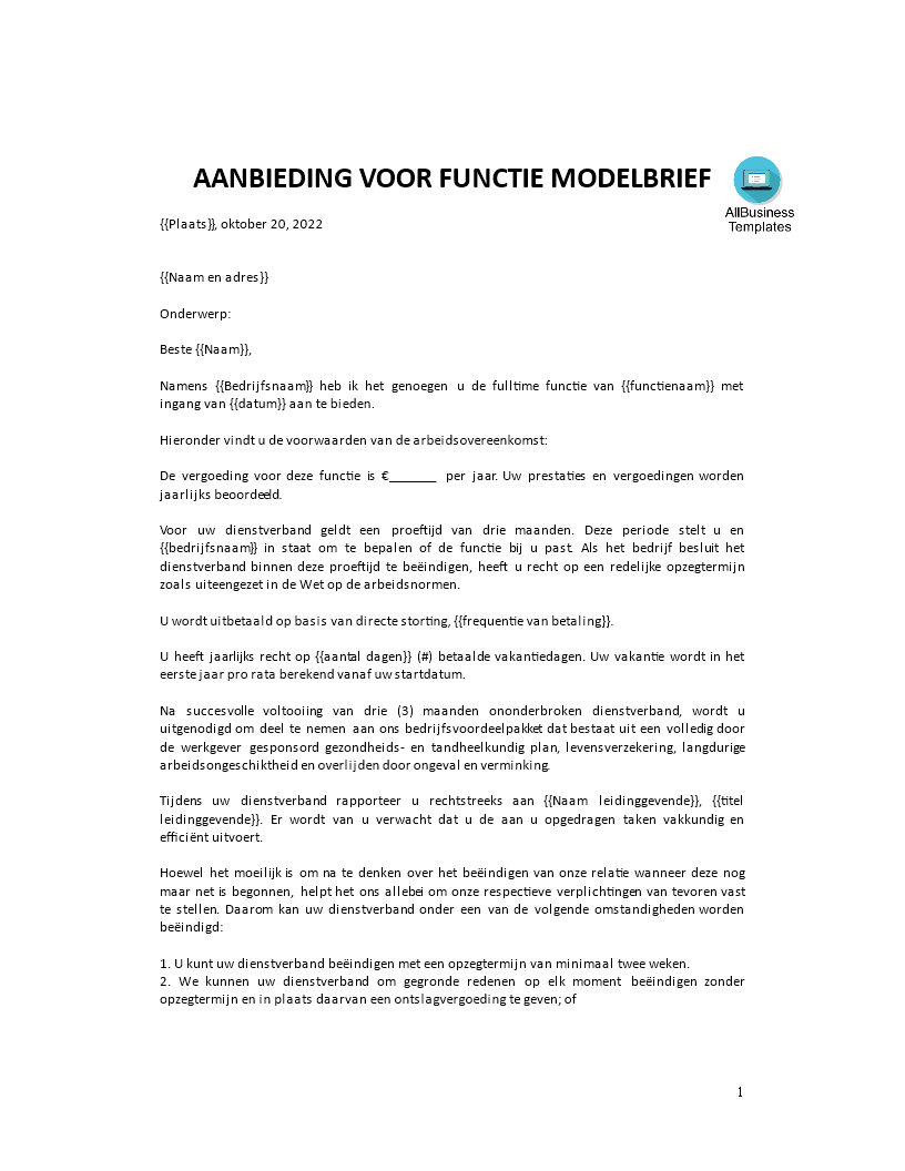 aanbiedingsbrief functie voorbeeld plantilla imagen principal