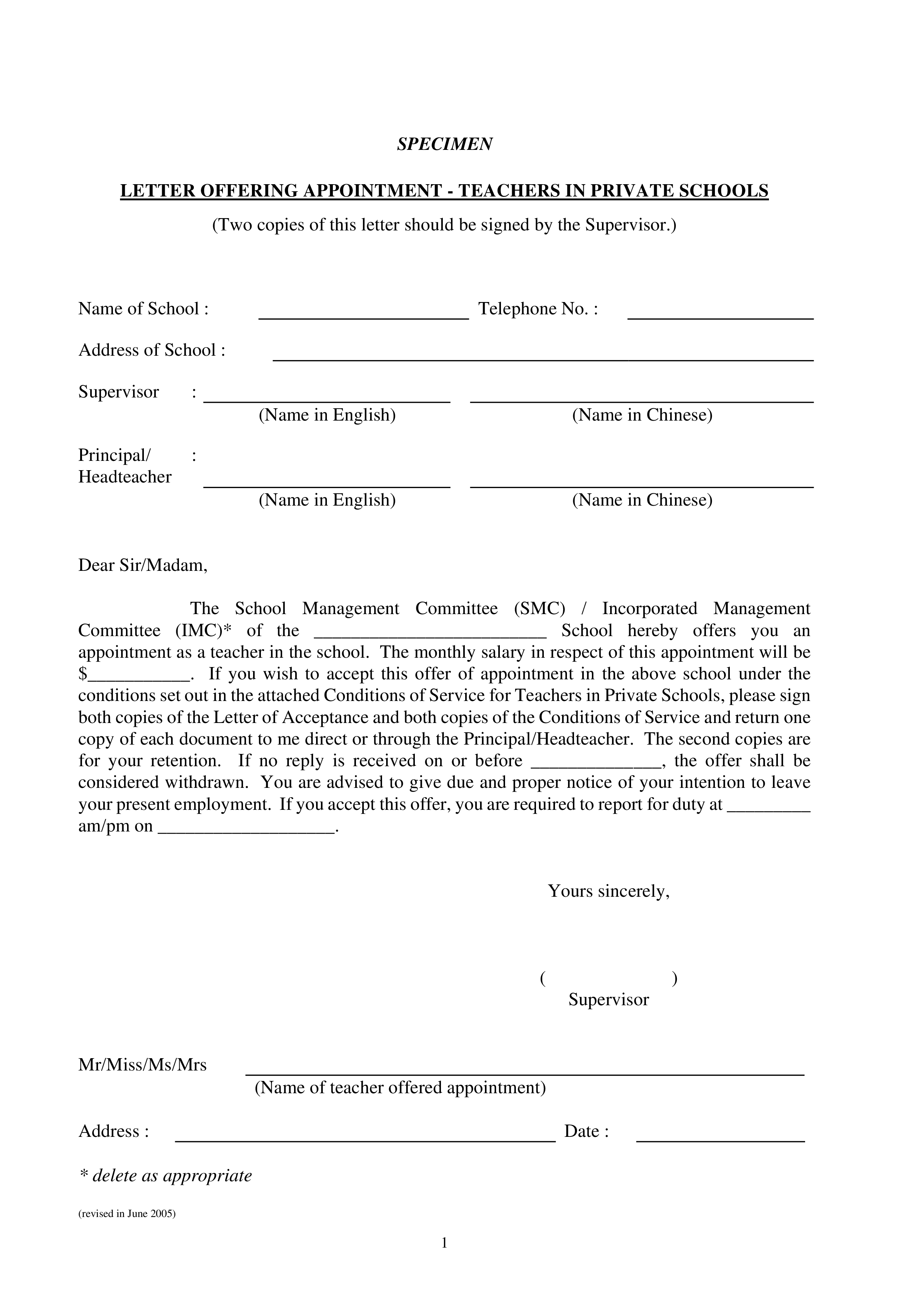 format of appointment letter for teacher voorbeeld afbeelding 