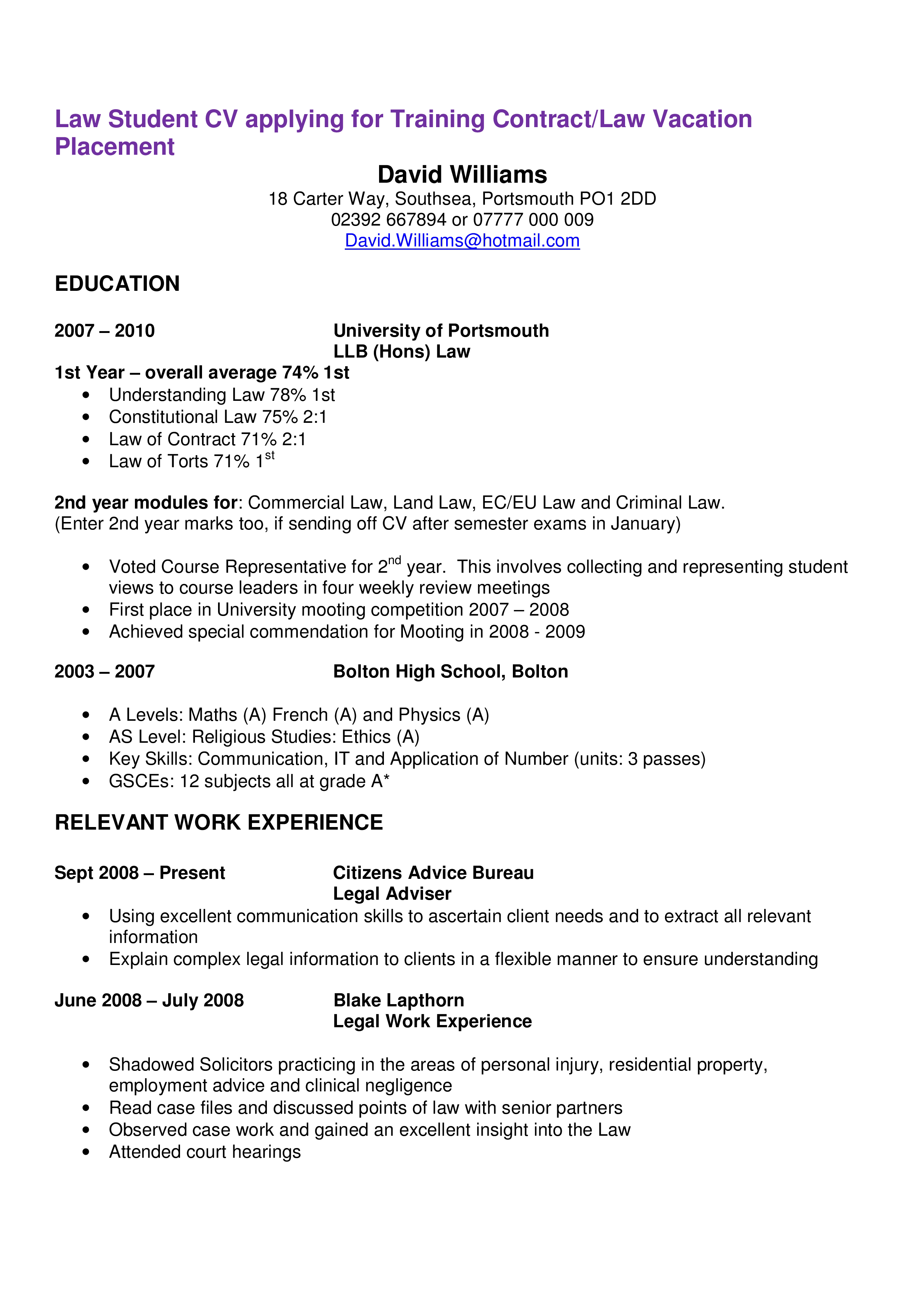 Trainee Curriculum Vitae main image