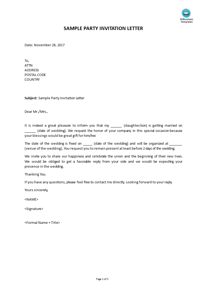 Kostenloses Party Invitation Letter Kostenloses Party Invitation Letter