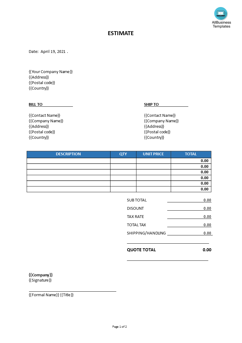 Free Estimate template main image