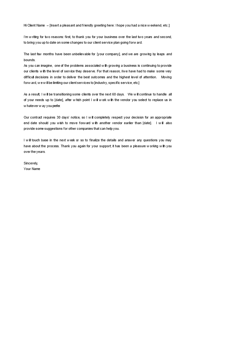 sample termination of service letter to client voorbeeld afbeelding 