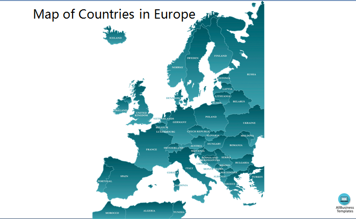 Map of Countries in Europe Outline 模板