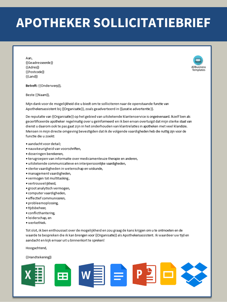 sollicitatiebrief werken bij apotheek modèles