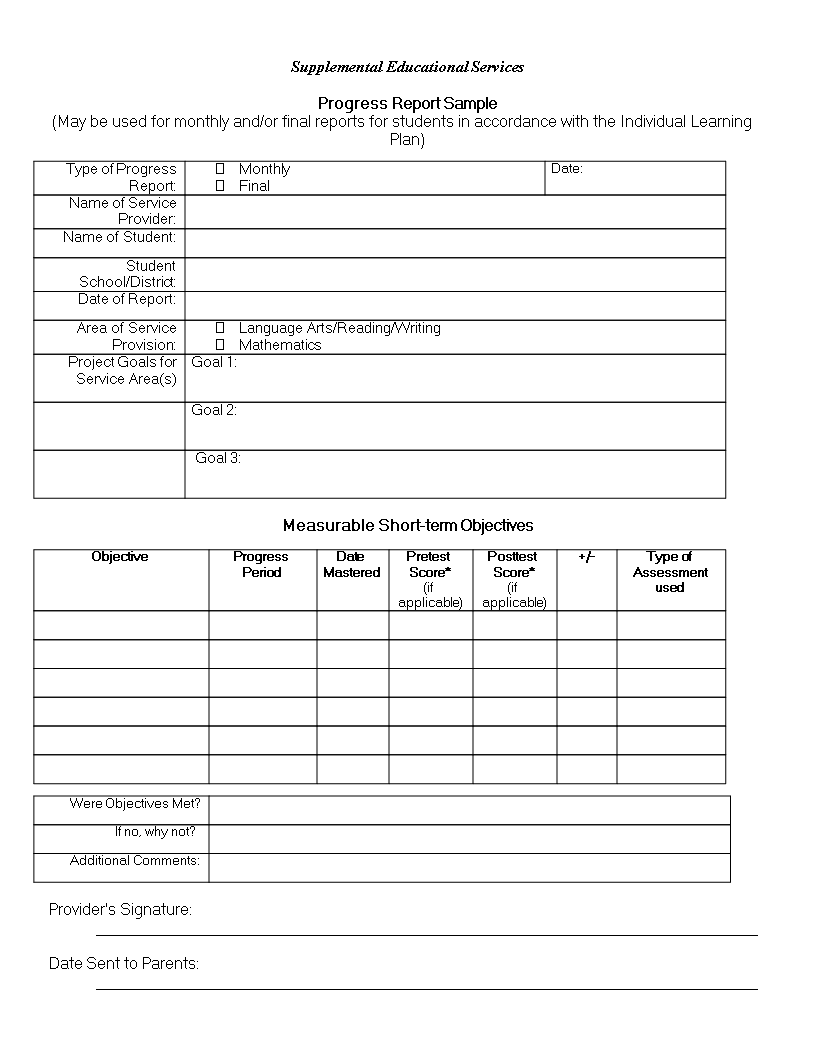 monthly student assessment report modèles