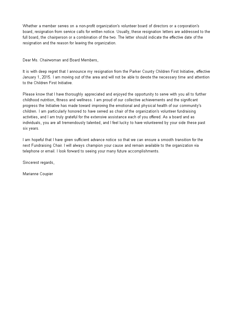 board member resignation letter sample modèles