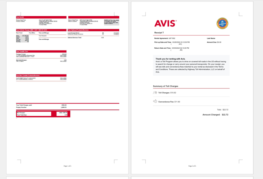 Avis Receipt main image