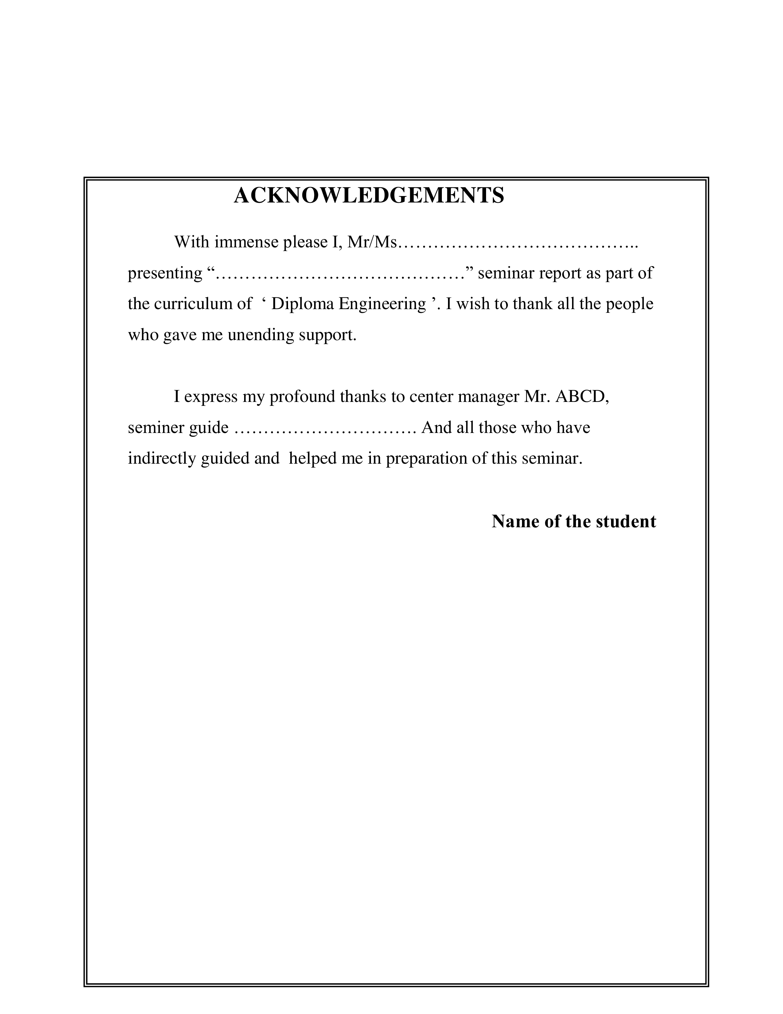 acknowledgement for assignment in college pdf