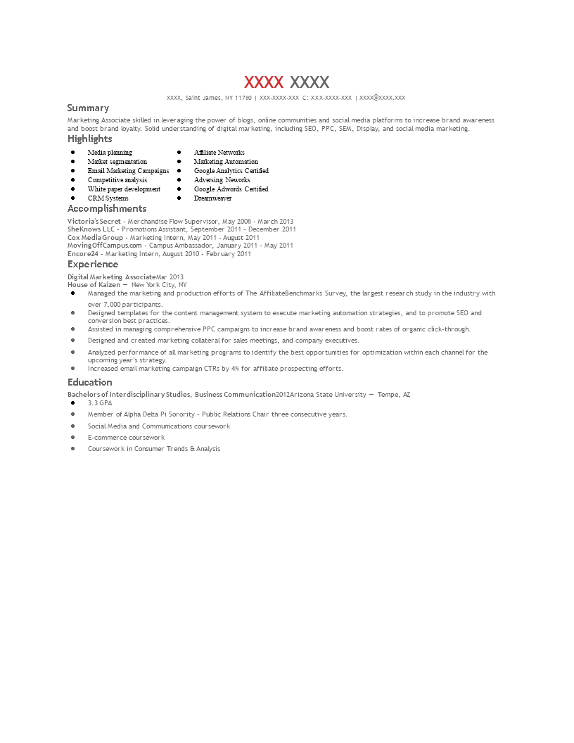 digital marketing associate resume Hauptschablonenbild