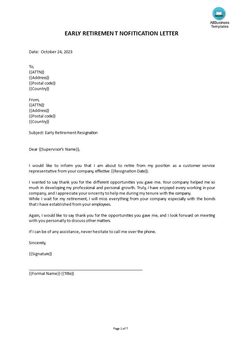 retirement resignation letter format plantilla imagen principal