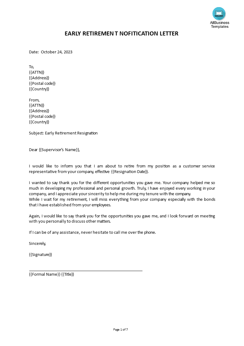 Retirement Resignation Letter Format main image