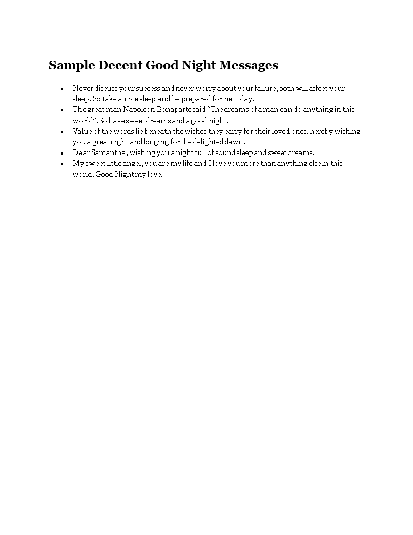 sample decent good night messages template