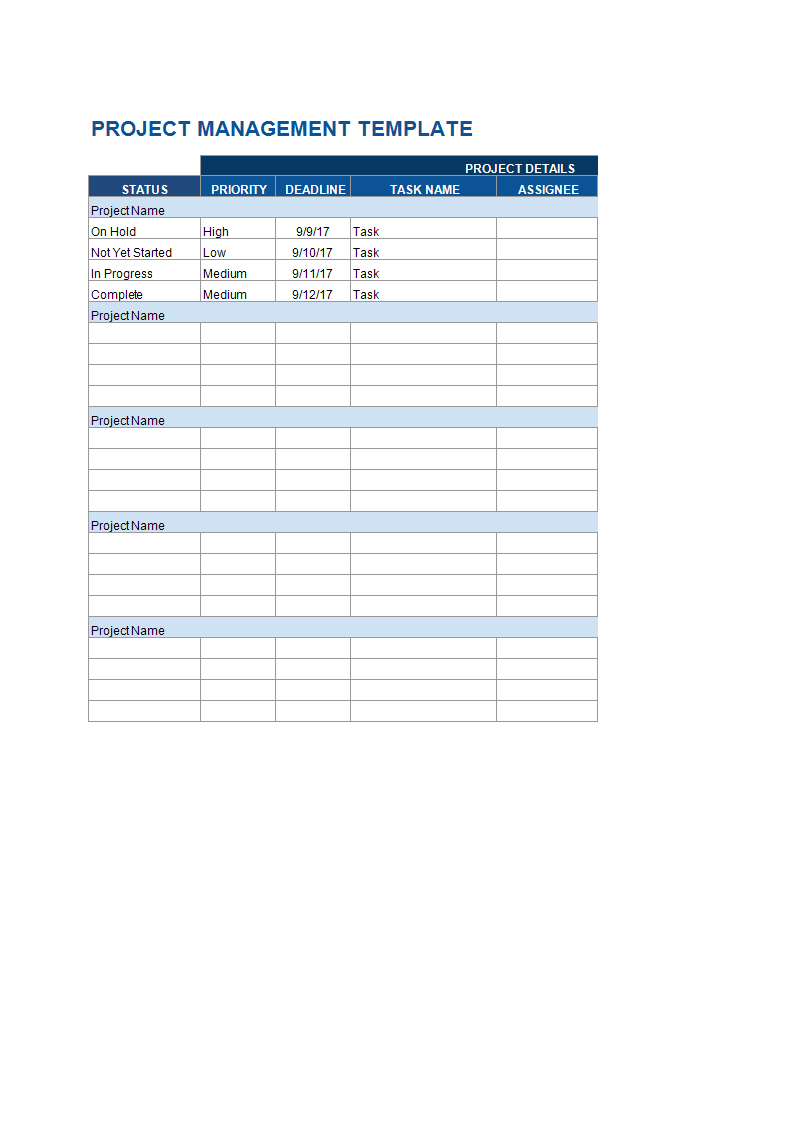 multiple projects-tracking template template