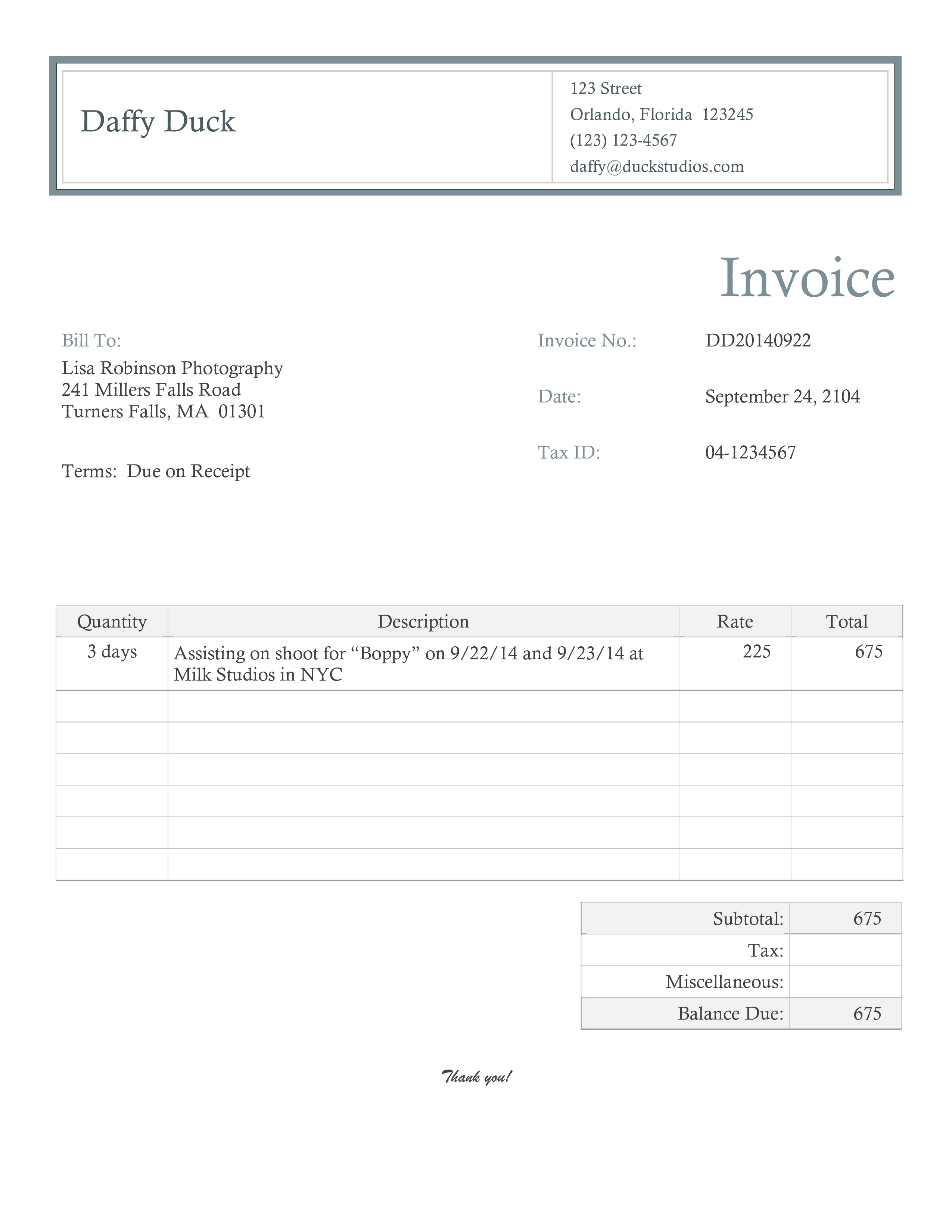 photography services invoice pdf template template