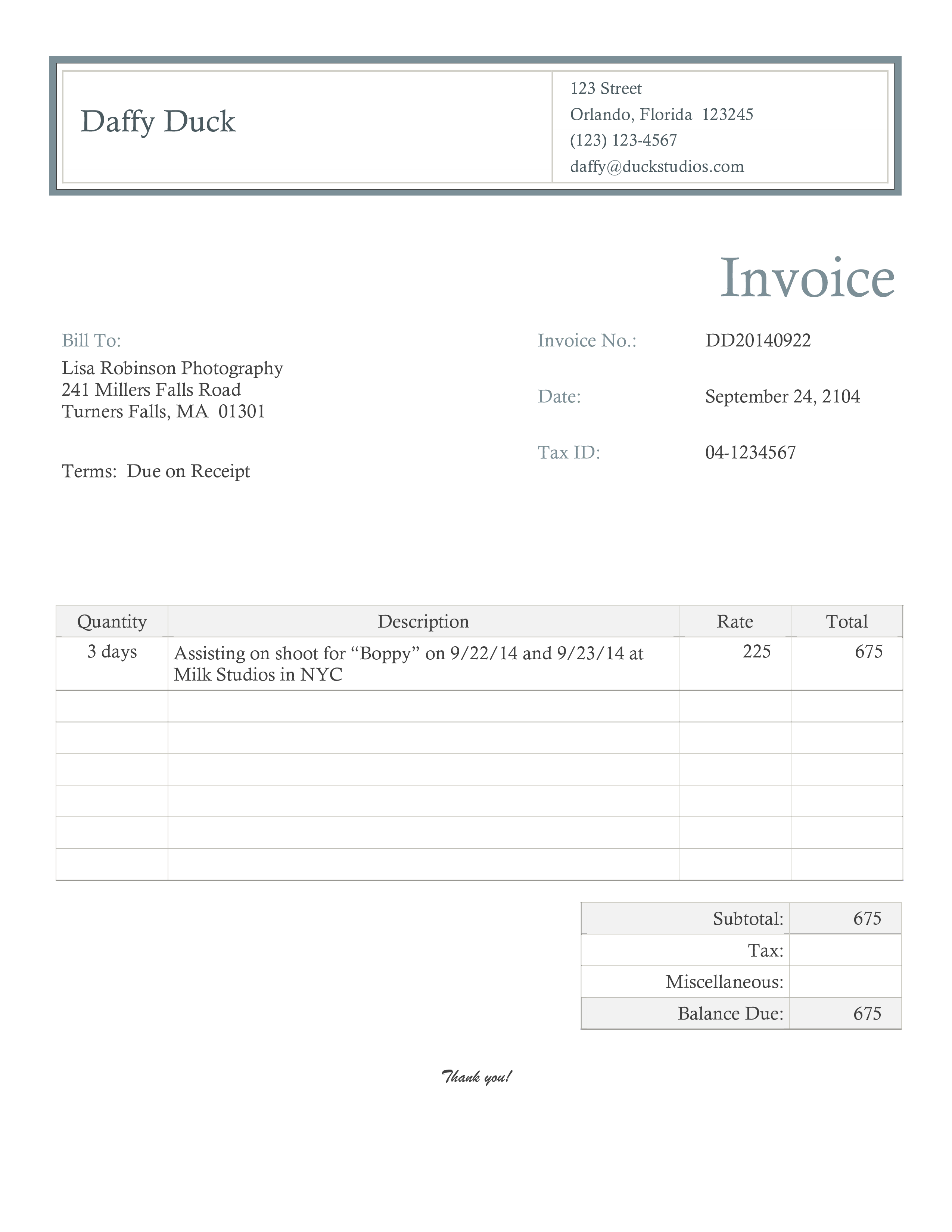 photography services invoice pdf template modèles