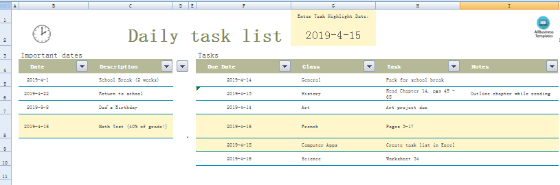 Personal Daily Task List Excel main image