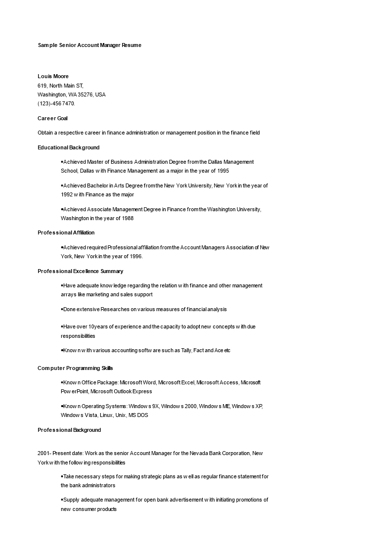 senior account manager cv sample modèles