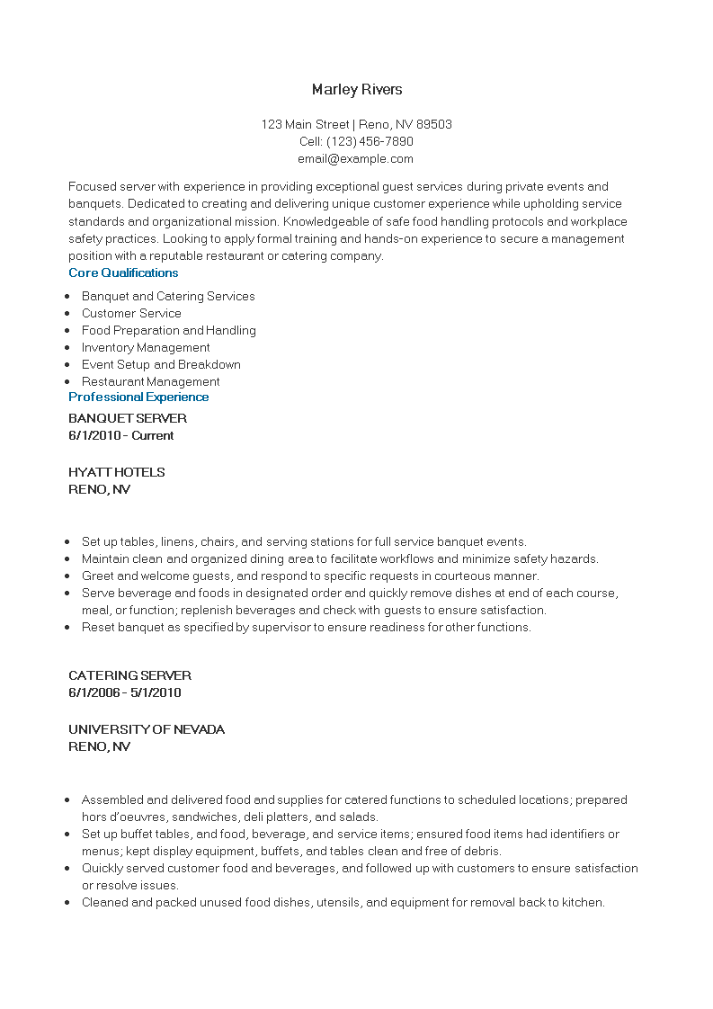 server catering resume example template