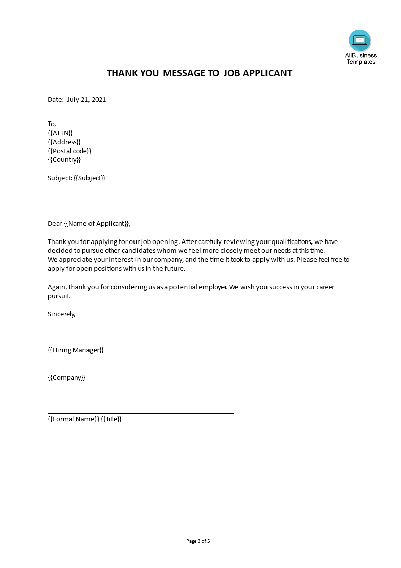 thank you for applying rejection letter Hauptschablonenbild