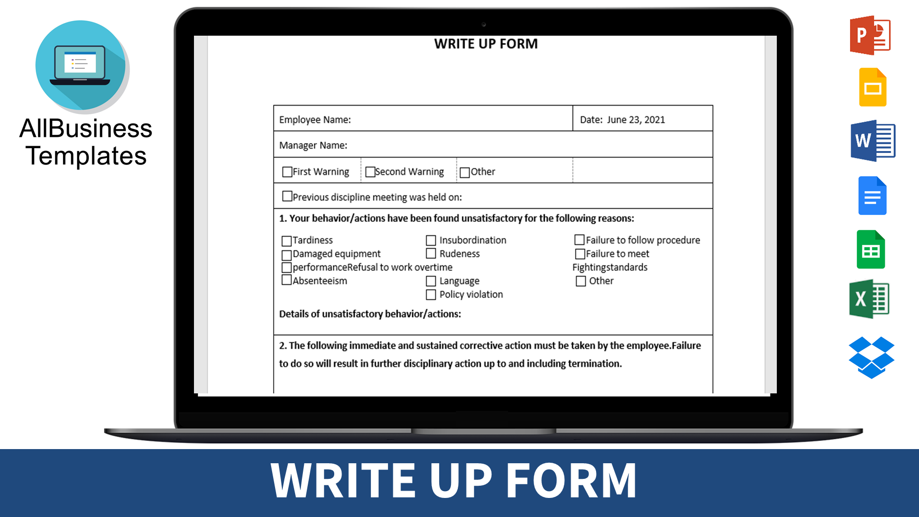 write up form modèles