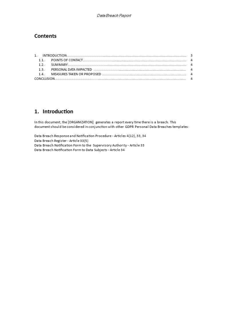 gdpr breach report template