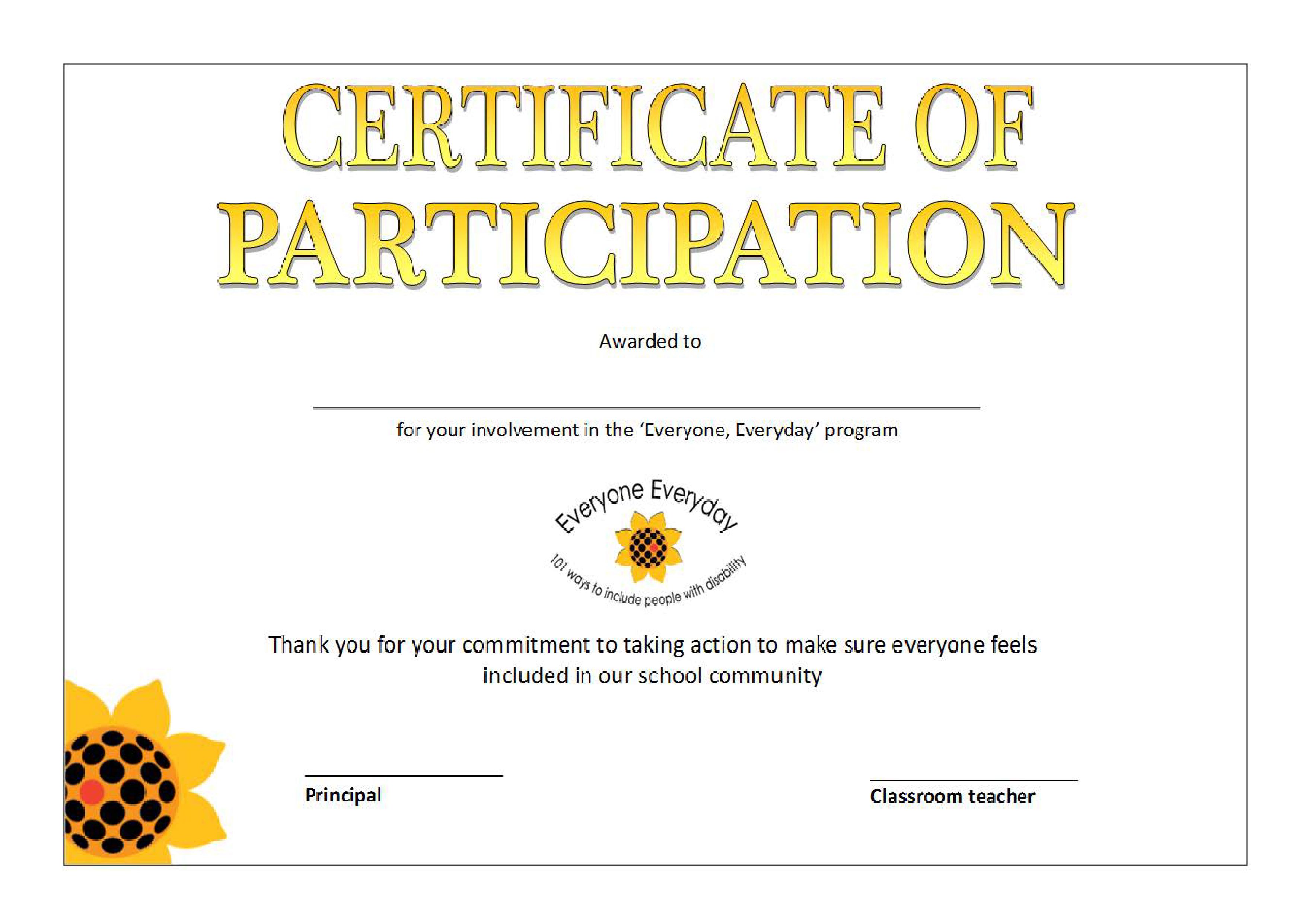 printable participation certificate modèles