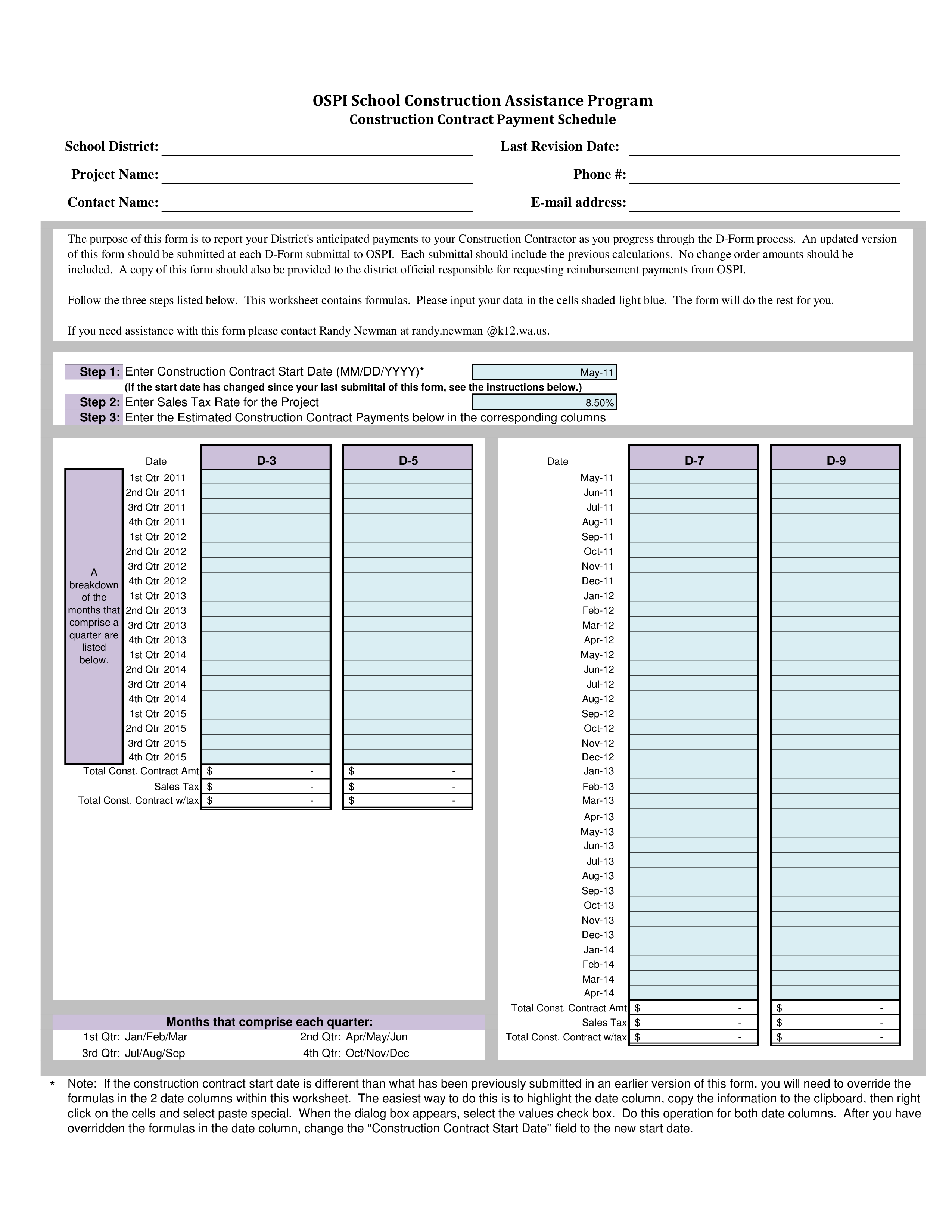 Construction Contract Payment Schedule 模板