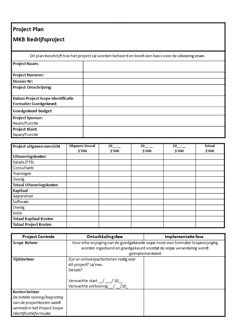 mkb project plan modèles