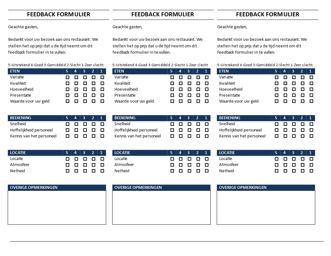 restaurant feedback formulier template