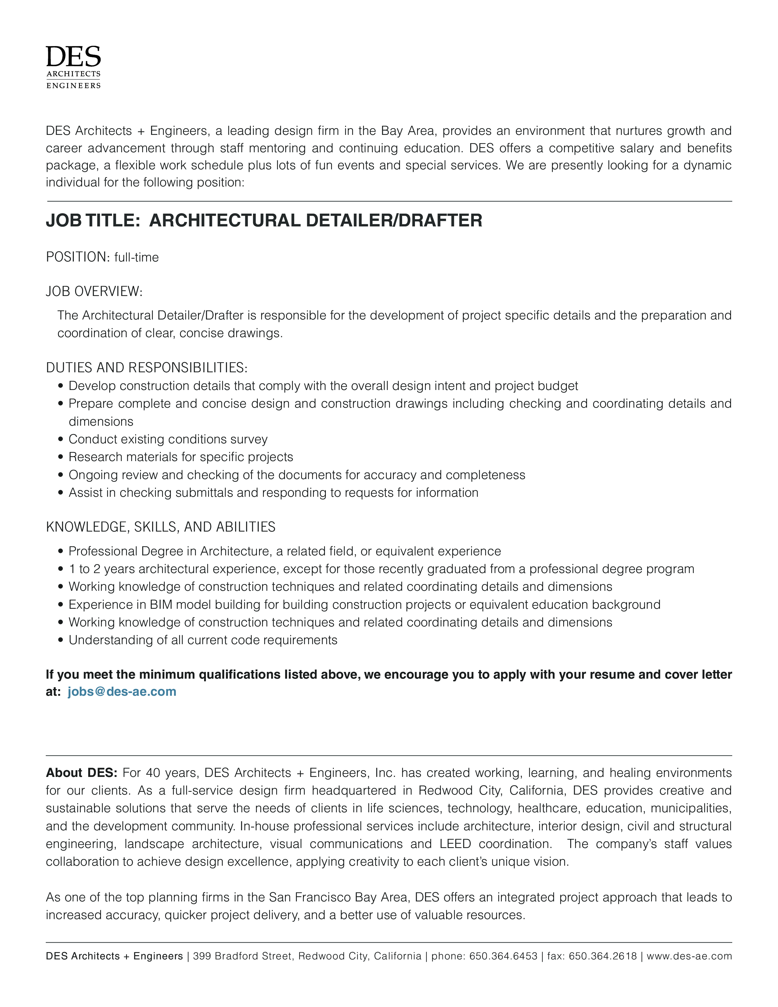 architectural drafter job description template