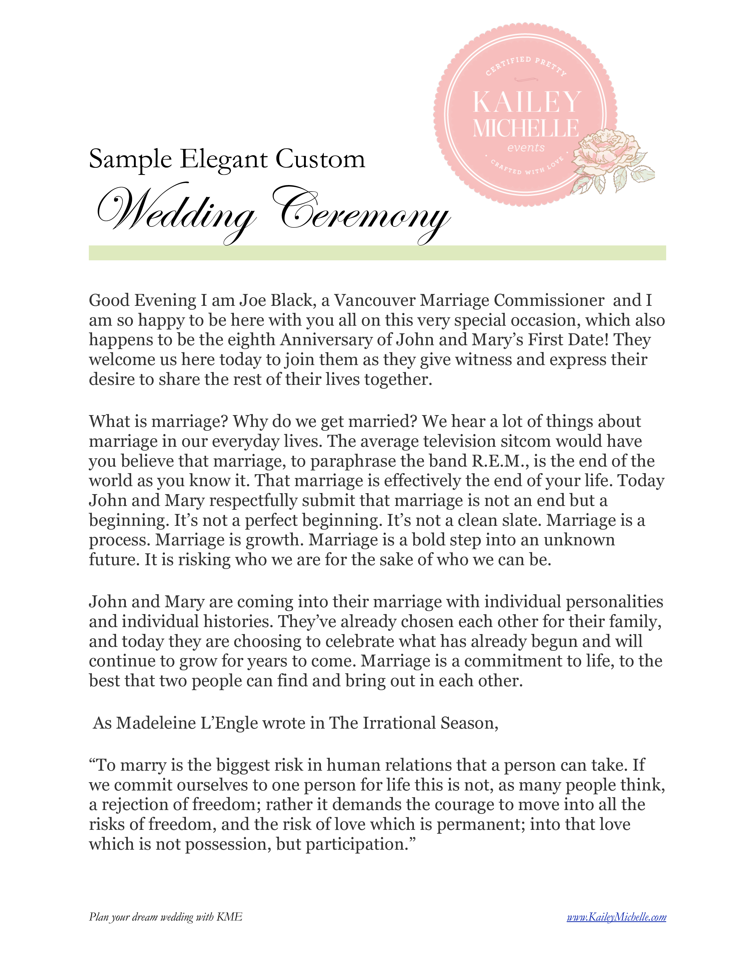 easy to print wedding cermony template