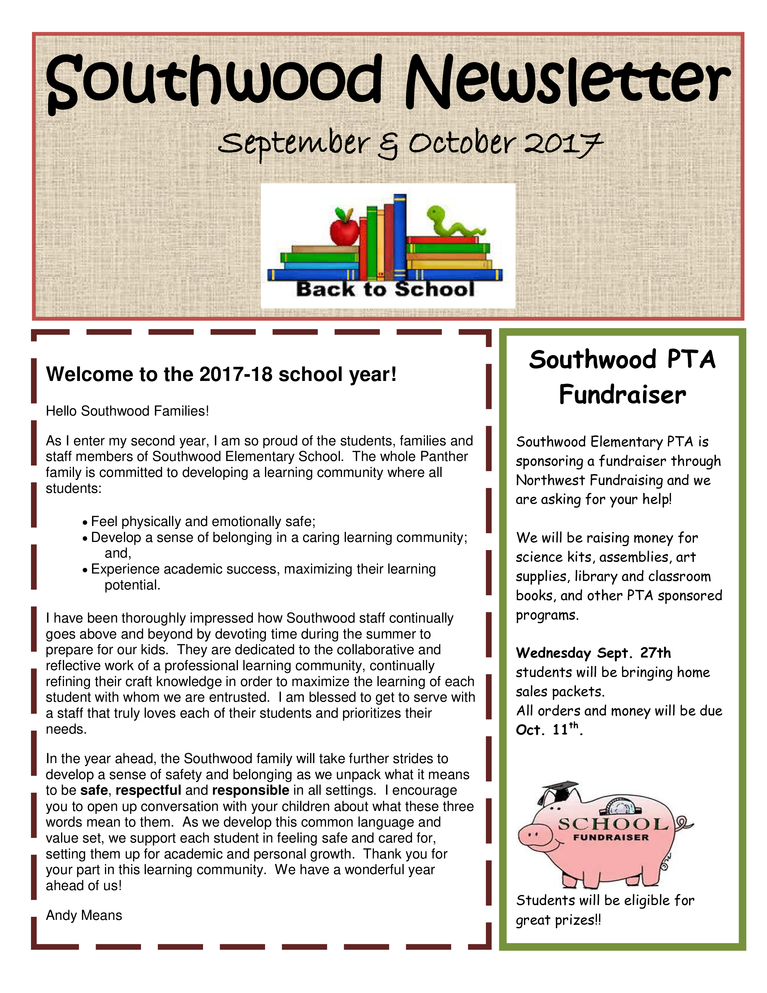 Education Back to School Newsletter sample 模板