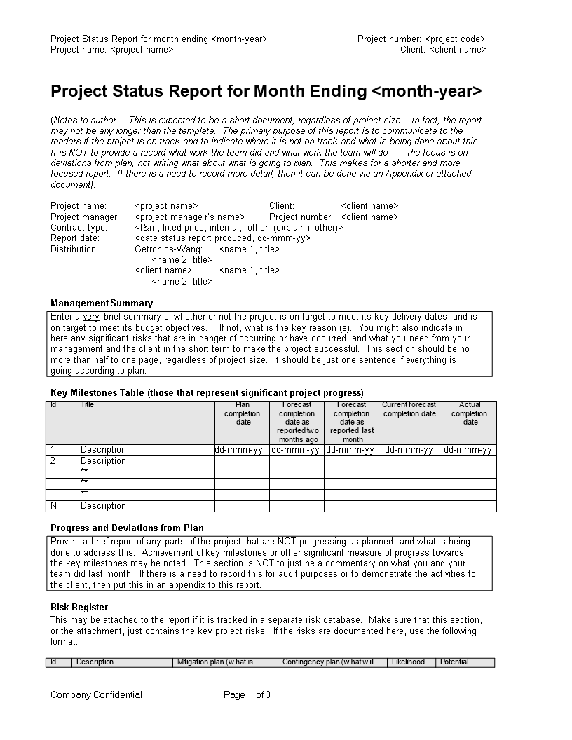 Kostenloses Monthly Project Report template Throughout Monthly Status Report Template Project Management