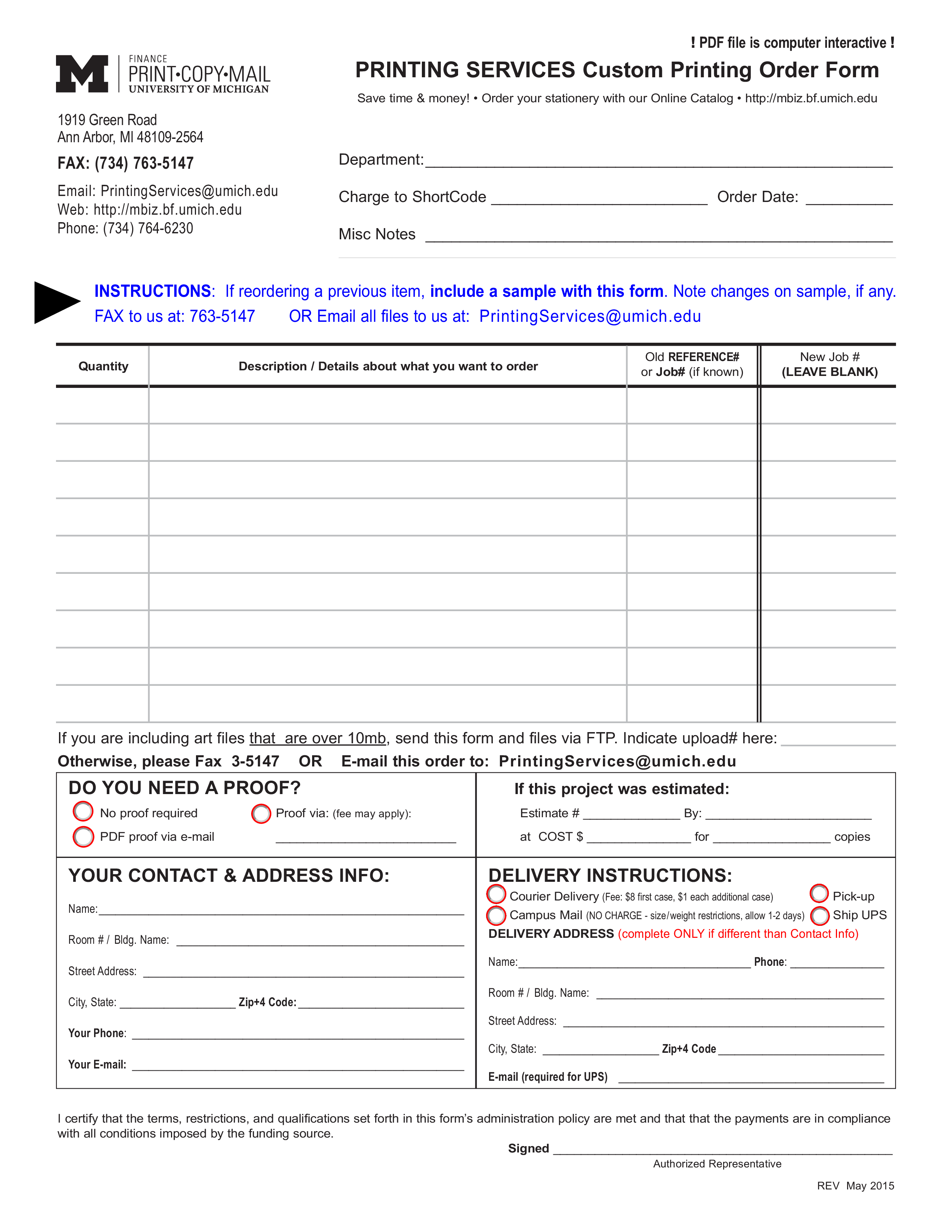 Custom Printing Blank Order Form main image