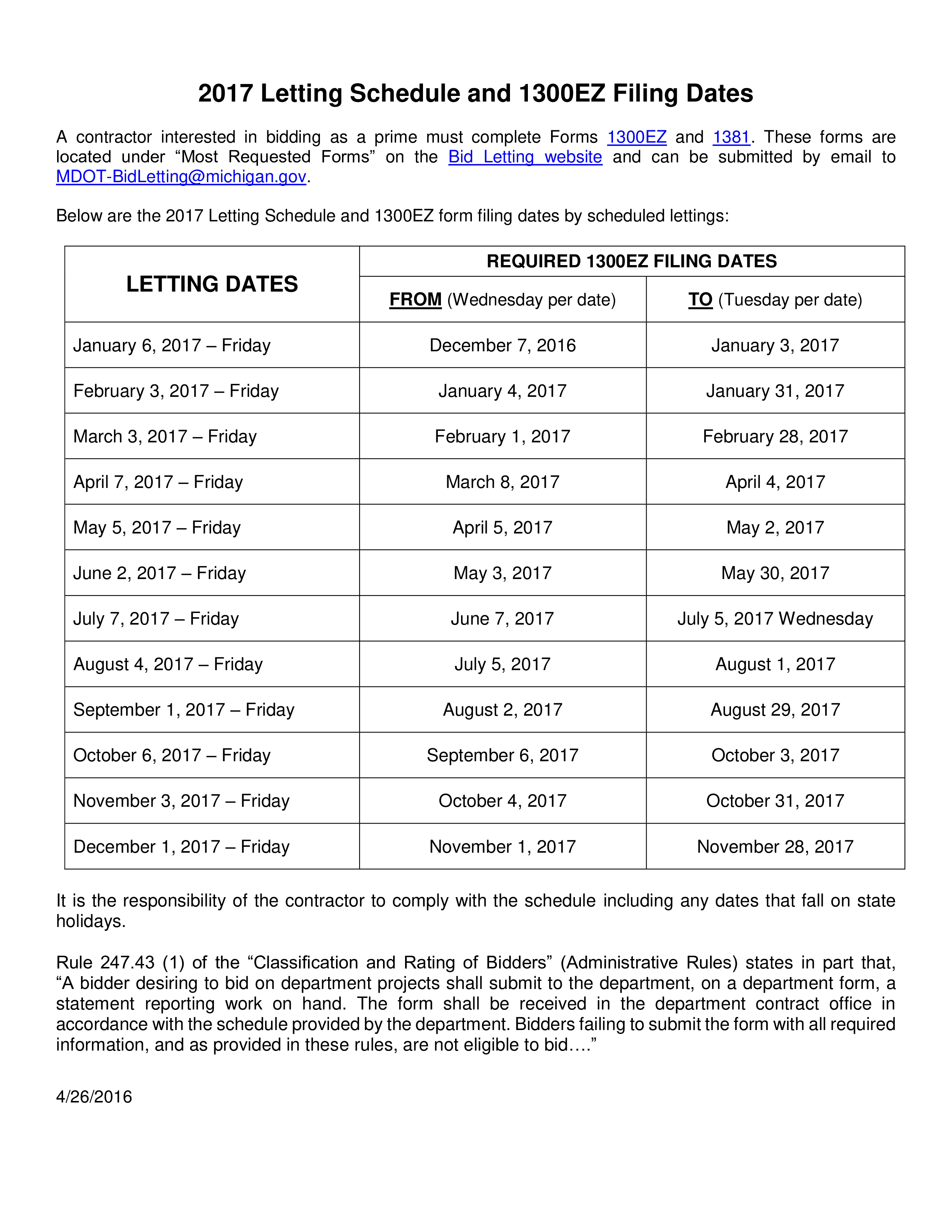 Bid Letting Schedule Sample main image