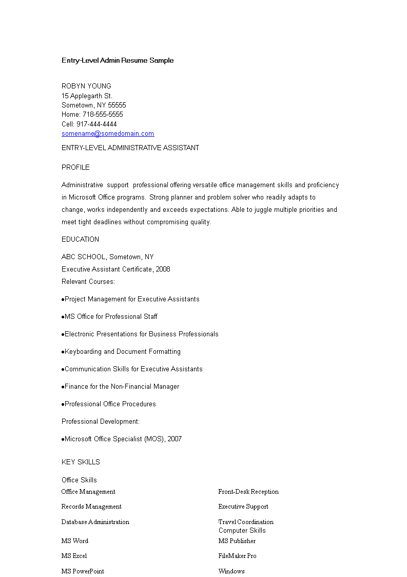 entry level administrative resume voorbeeld afbeelding 