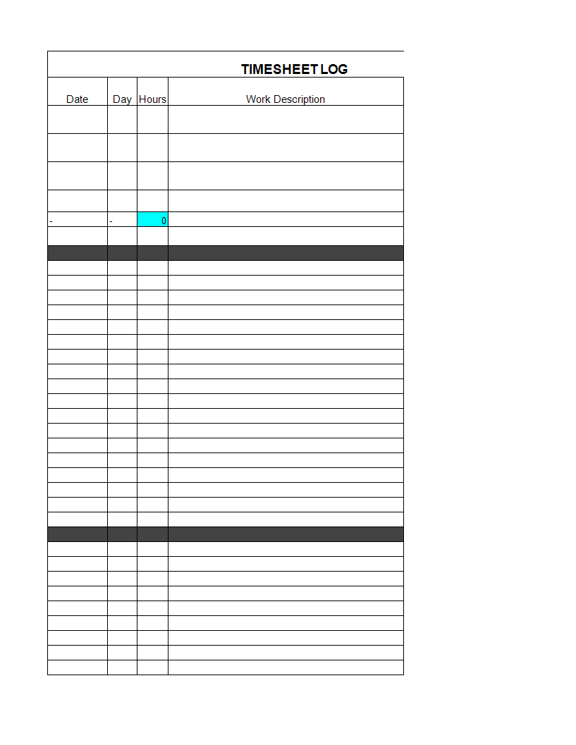 Timesheet Log Excel Template 模板