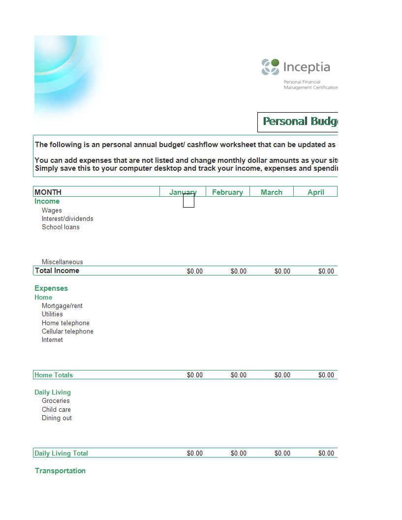 excel annual home budget modèles