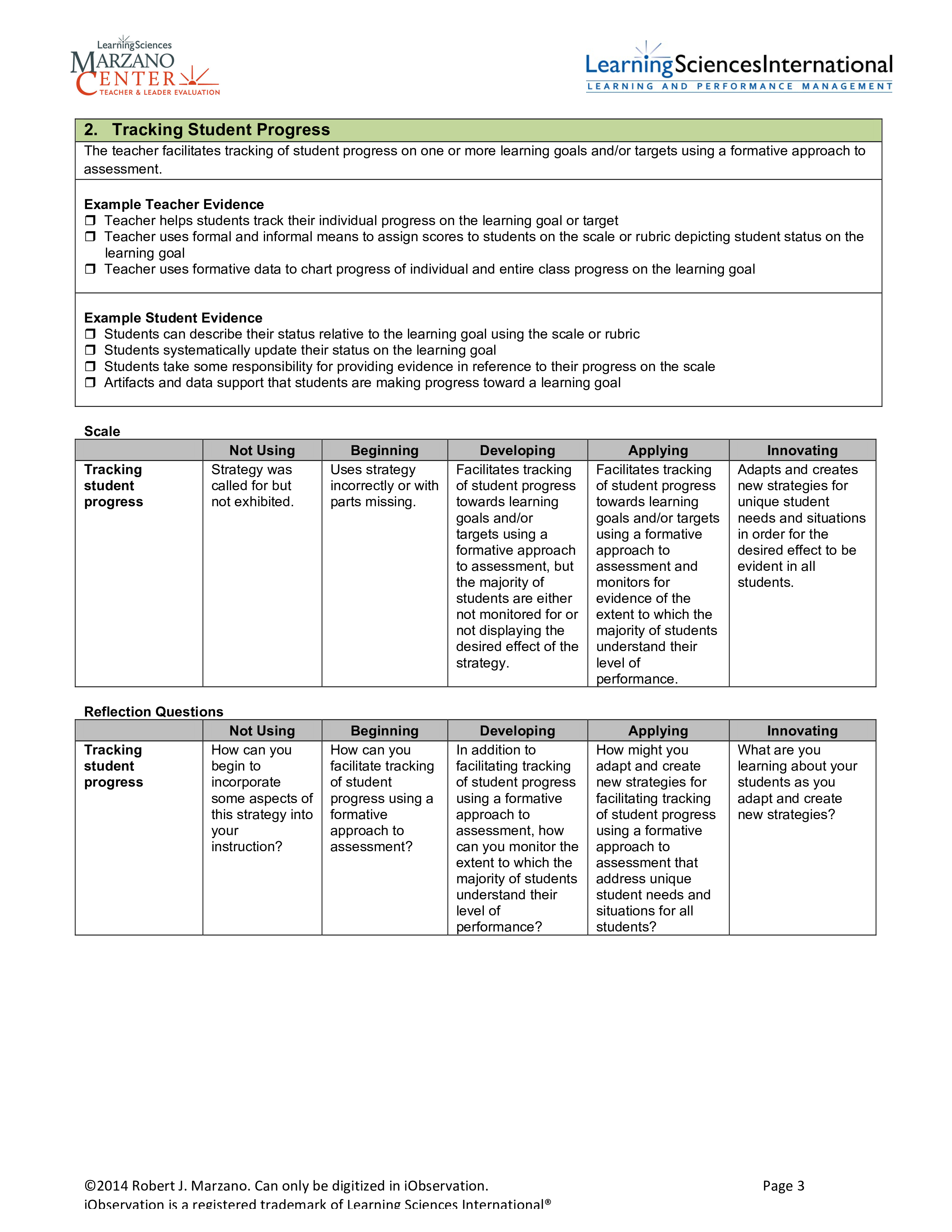 Student Tracking Chart