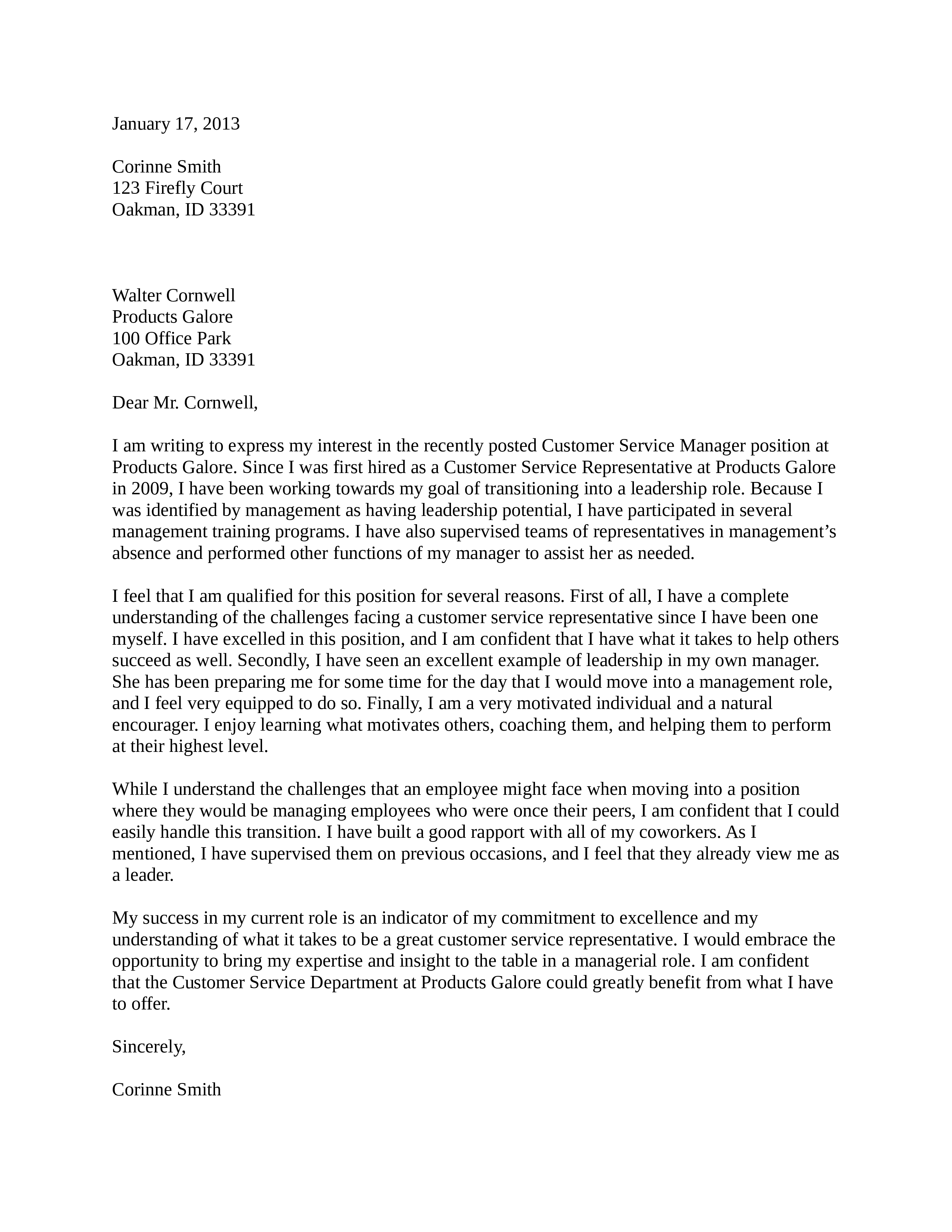 Kostenloses Letter To Manager For Promotion to Customer Service