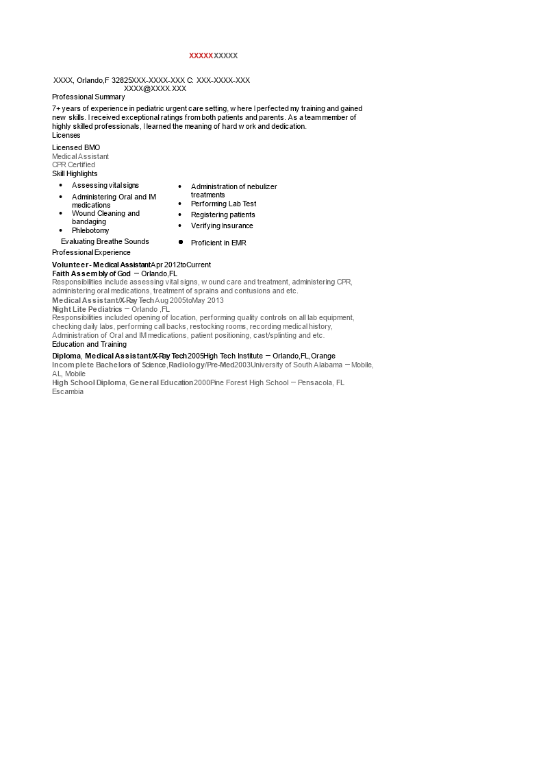 volunteer medical assistant resume modèles