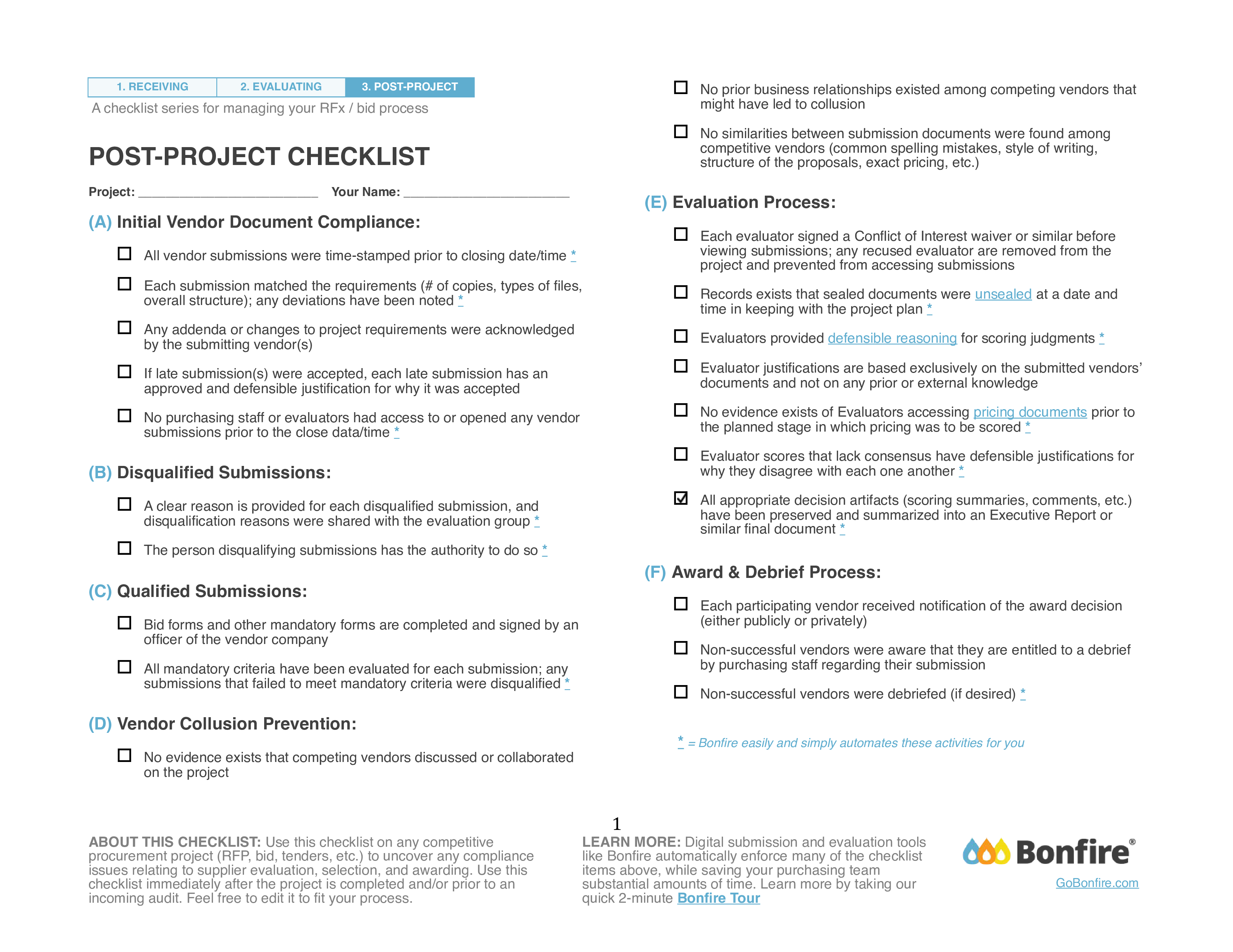 post project evaluating checklist modèles