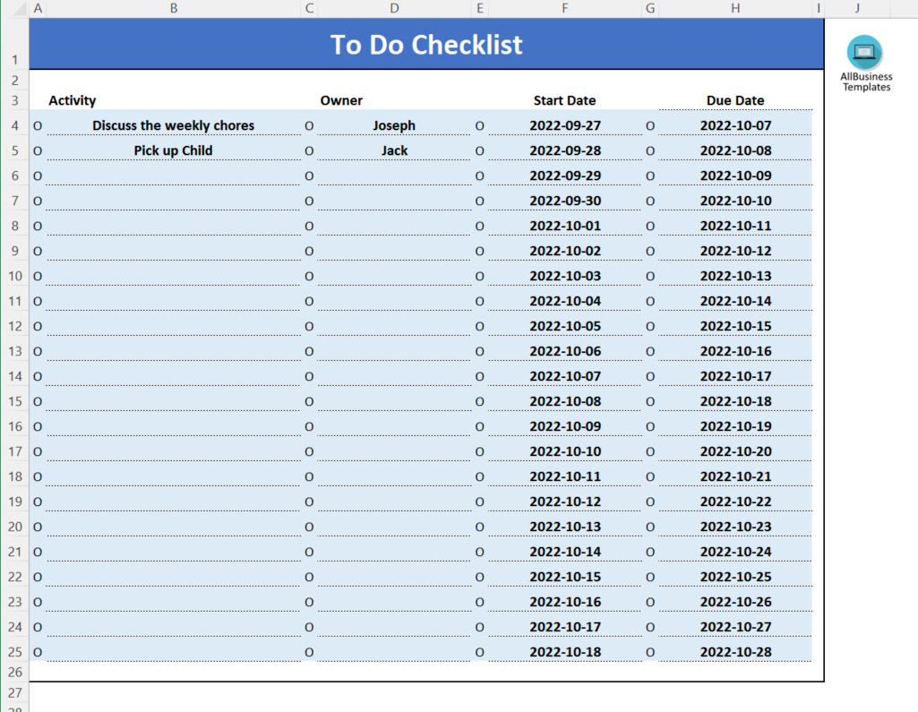 To Do Checklist Template 模板