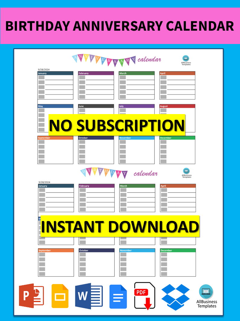 Birthday Calendar Template Excel Birthday Calendar Download Printable