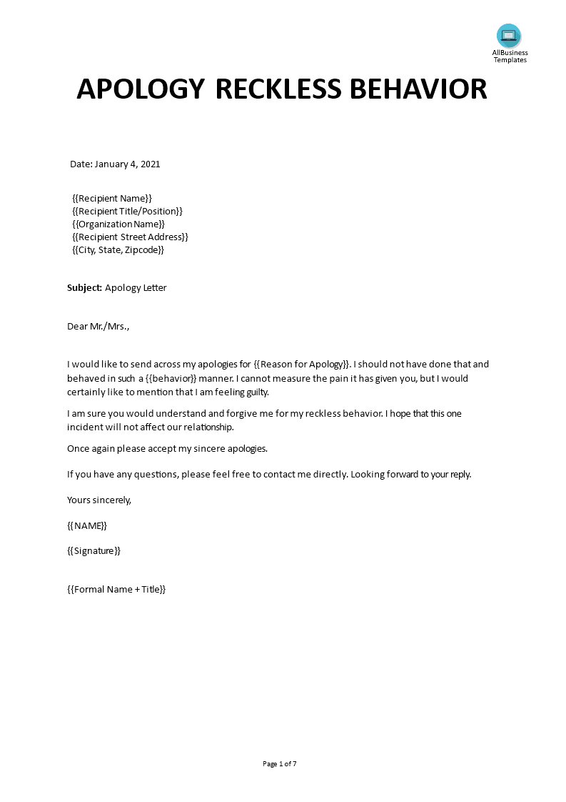 apology letter template